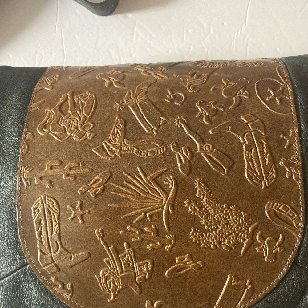 Carlos Falchi Black and Brown Embossed Crossbody Bag Vintage 80’s